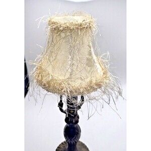 Vintage Mini Beige Fabric Clip On Harp Table Lamp Shade Fringe Tassel